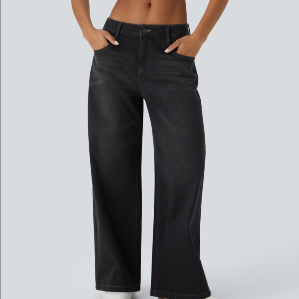 HALARA Charcoal Low Rise Zipper Pocket Washed Baggy Wide Leg 90’s style TALL